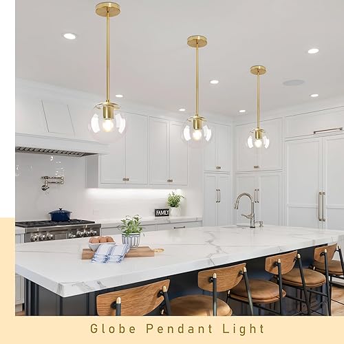 Miniatura 9 de Lámpara colgante de globo de 6 pulgadas, luz colgante dorada de mediados de siglo, luces colgantes de globo contemporáneo, isla de cocina, vidrio