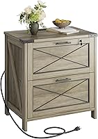 Vista 1 de DEVAISE Archivador lateral con cerradura, 2 cajones y estación de carga, soporte de impresora de madera de granja con gran almacenamiento, se adapta