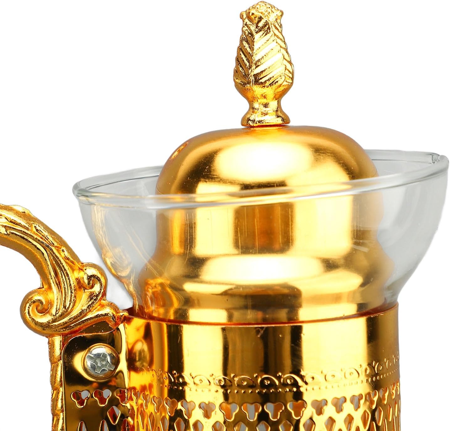 Jeffergarden Vintage Glass Coffee Tea Pot Set with Lid and Cup, Heatproof Zinc Alloy Handle for Hot Cold Brews, Elegant Ergonomic Design for Home Office Travel (Gold)