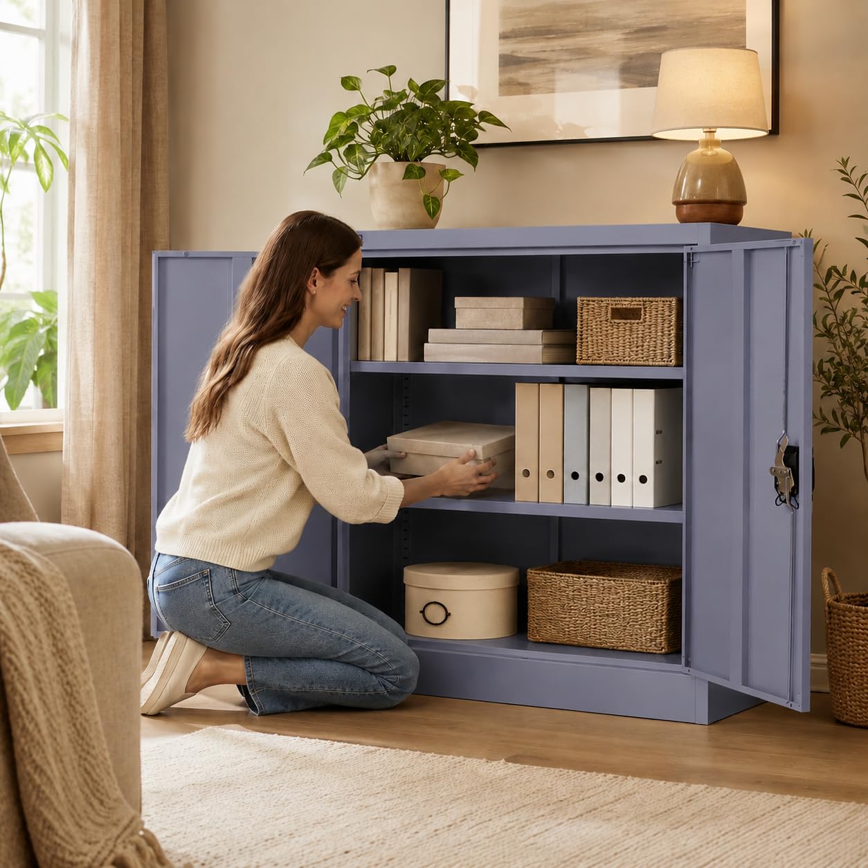 Armoire de bureau multifonction verrouillable 40 x 90 x 90 cm - Armoire de rangement en acier avec 2 portes - Étagère réglable en hauteur - Anthracite