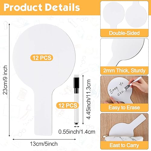 Miniatura 9 de Juego de paletas de borrado en seco de 5 x 9 pulgadas y marcador negro tablero de borrado en seco pequeño de mano paletas de subasta de doble cara