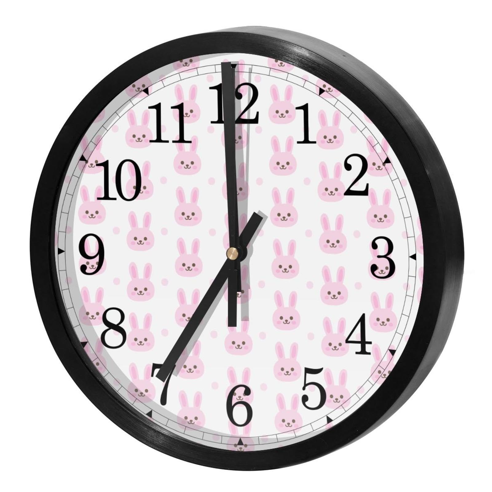 Horloge murale silencieuse lapin rose à piles pour salon design et bureau d'enfant