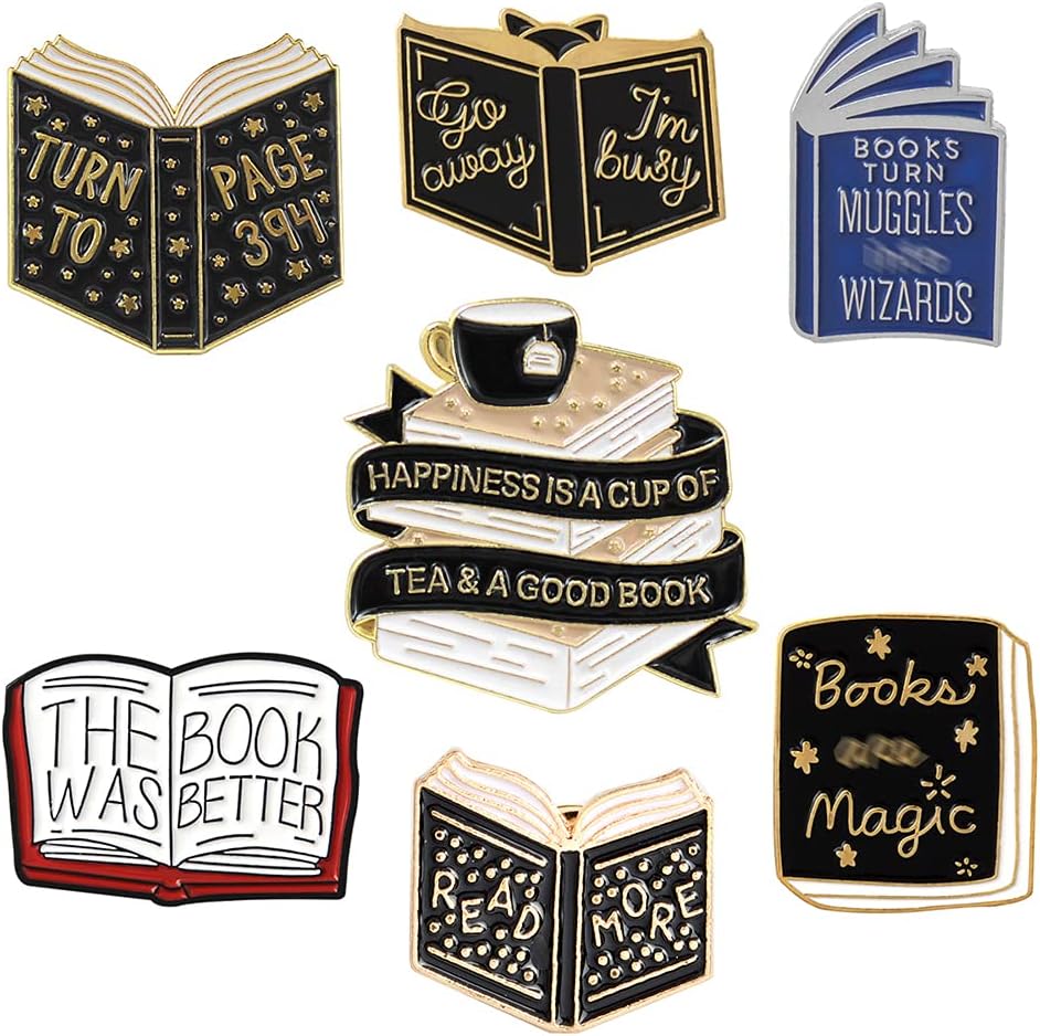 Amazon.com: 7 Pieces Cartoon Books Enamel Pins Magic Book Badge Cute ...