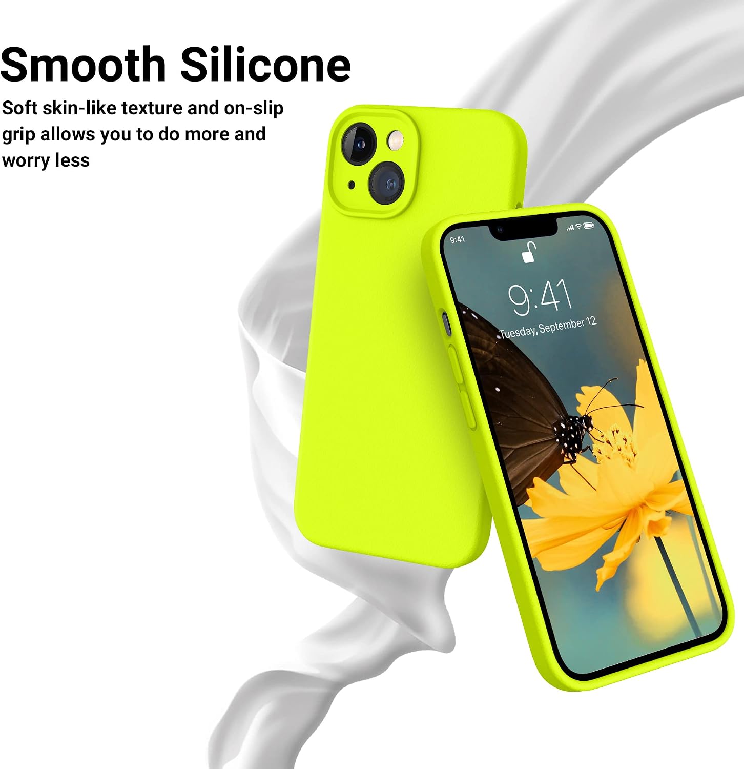 OTOFLY Designed for iPhone 13 Case, Silicone Shockproof [Full Covered Camera] Phone Case for iPhone 13 6.1 inch (Fluorescent Yellow)