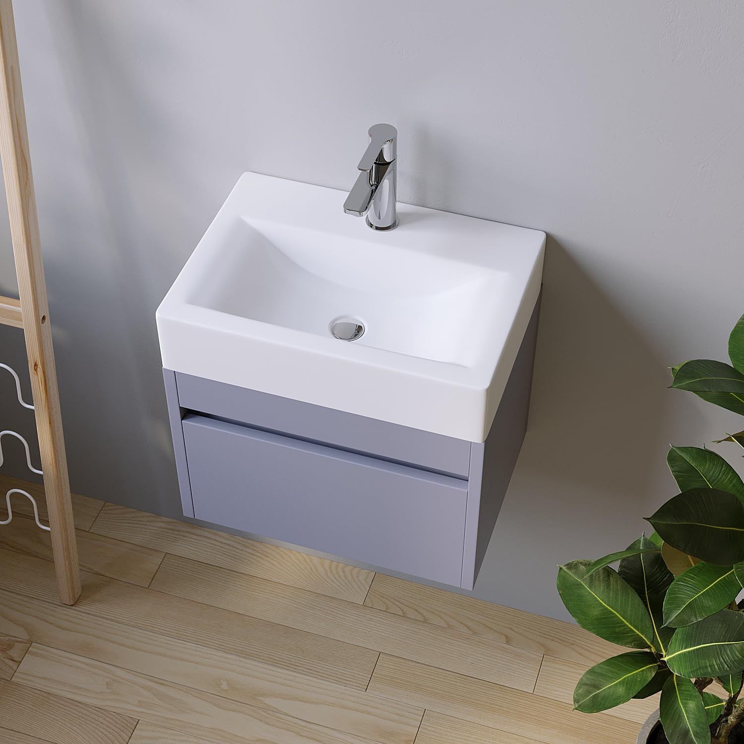 Lavabo rectangular de cerámica, 45 x 33 cm, para lavabo, lavamanos, blanco con agujero para grifo, sin rebosadero, sin grifo, sin válvula de desagüe