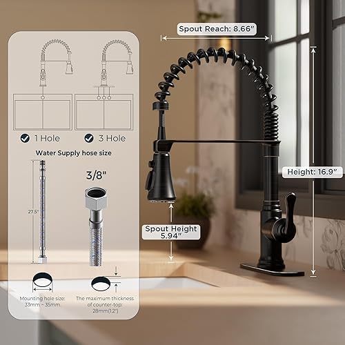 Vista 131 de FORIOUS - Grifo para fregadero de cocina Negro y dorado