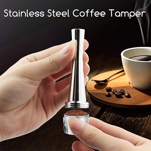 Miniatura 9 de Tamper de café de 0.945 in para prensa de café Nespresso Acero inoxidable Plata Tamper Café Martillo sólido Suministros de cafetería, C-adecuado
