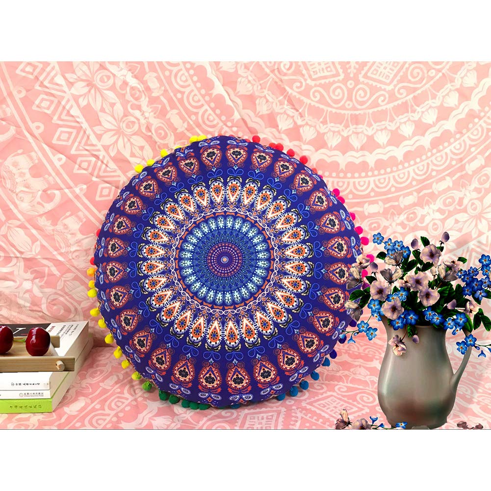 QCWN Mandala Pillow Cover- Hippie Mandala Floor Pillow Cover, Cushion Cover, Pouf Cover Round Bohemian Yoga Decor Floor Cushion Case.Multi 31"