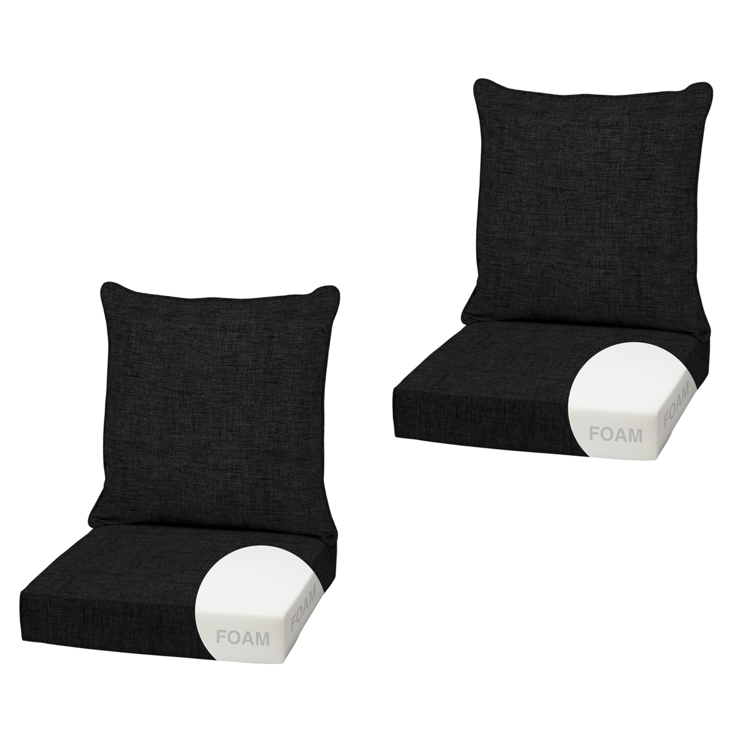 Arden Outdoor Deep Seat Cushion Set, Foam, 2-Pack, 22x24, Black
