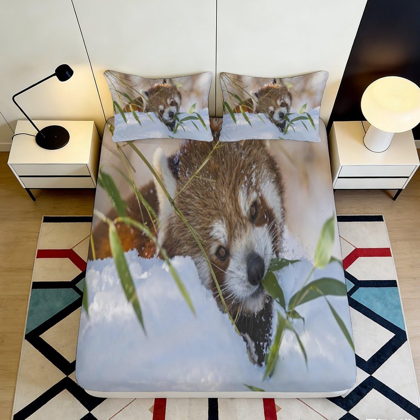 Jqzkxnhpbr Style-9 3D Printed Panda Bamboo Fitted Sheet Microfiber Soft Breathable Wolf Bed Cover For Bedroom Guest Room Decor 90X200x25cm