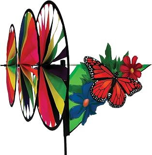 Premier Kites Triple Spinner Monarch Butterfly – Eye-Catching Garden Spinner with Colorful Triple Wheels, Durable Weather-Resistant Fabric, Easy Assembly, Outdoor Décor for Patios, Lawns, & Yards