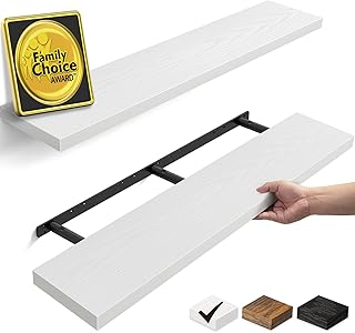 BAYKA White Floating Shelves 47.2in, Set of 2, Wall Mounted for Wall Decor | Easy Install, 30lbs Max Load, Hidden Bracket, Shelving for Bathroom Bedroom Kitchen Office Storage, Multi-Wall Compatible