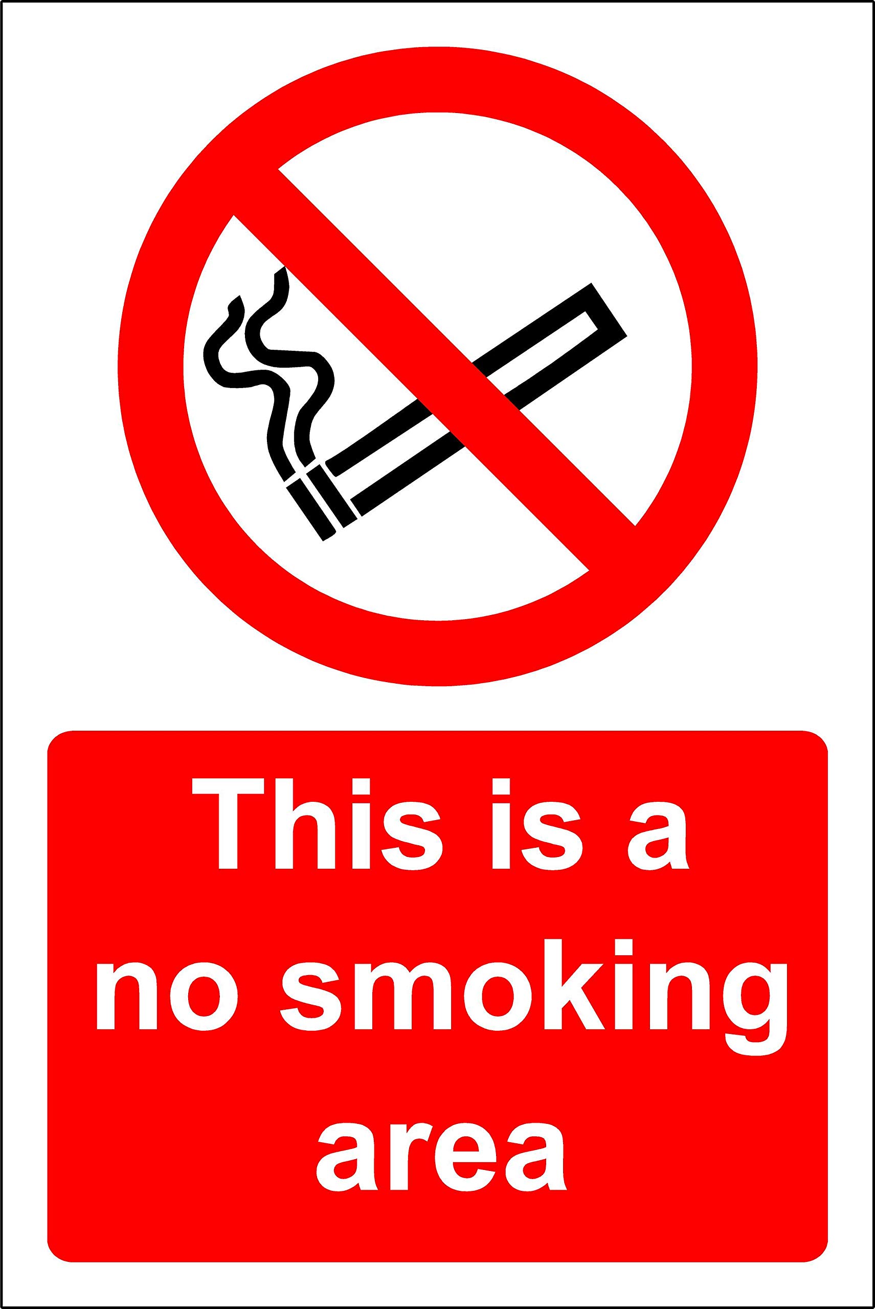 This is a no smoking area Safety sign - 1.2mm Rigid plastic 200mm x 150mm