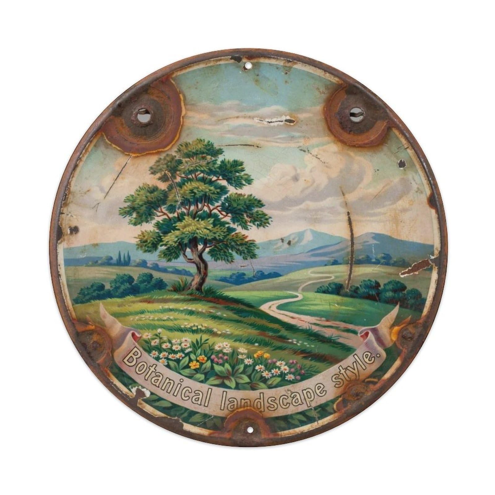 Botanical Landscape Style Metal Tin Sign Plaque