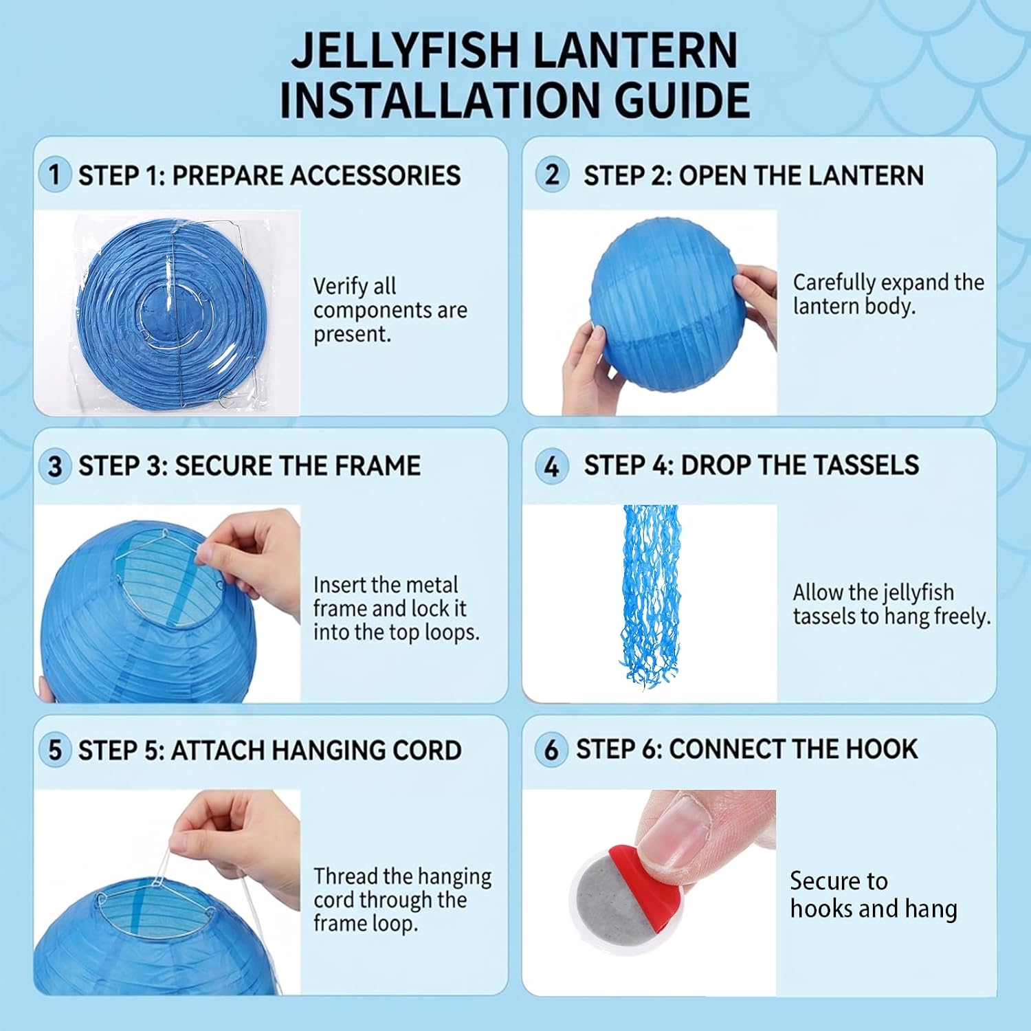 Set of 12 Jellyfish Lanterns Bulk, 10 Inch Hanging Jellyfish Deco | Under the Sea Party Decoration Blue Paper Lanterns Set for Birthday, Ocean Theme Party, Baby Shower(Blue)
