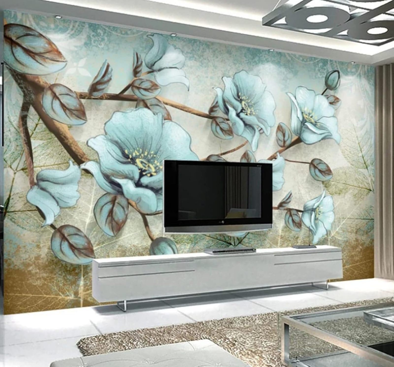 Xlming 400Cm×280Cm(B×H) Retro Hand Drawn Branches Flowers Art 3D Wallpaper Luxury Home Dining Decor Paste Sofa Living Room The Wall For Bedroom Mural-400Cm×280Cm