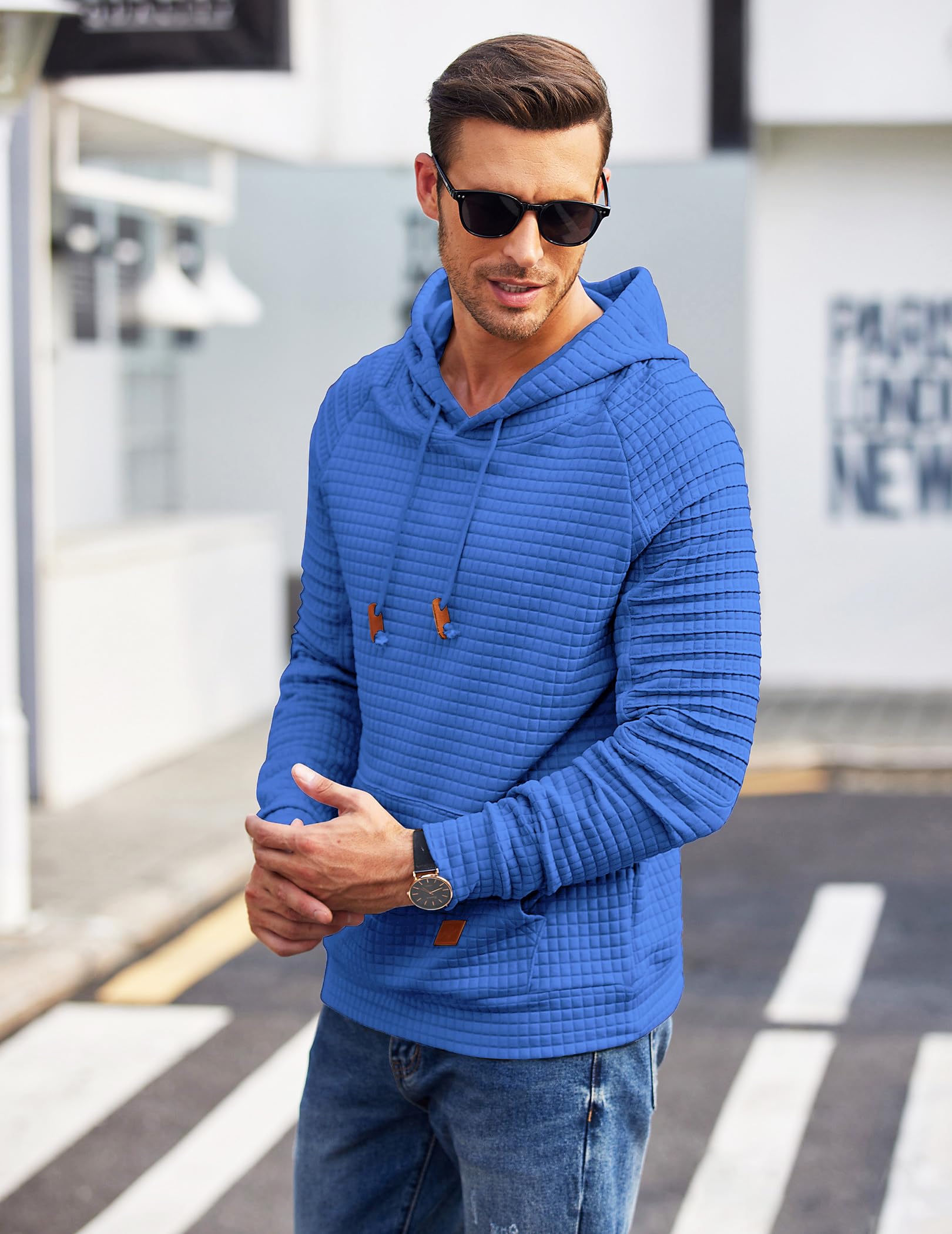 COOFANDY Felpa con Cappuccio da Uomo a Maniche Lunghe con Cappuccio in Waffle Felpa con Cappuccio Casual con Coulisse con Tasca a Marsupio