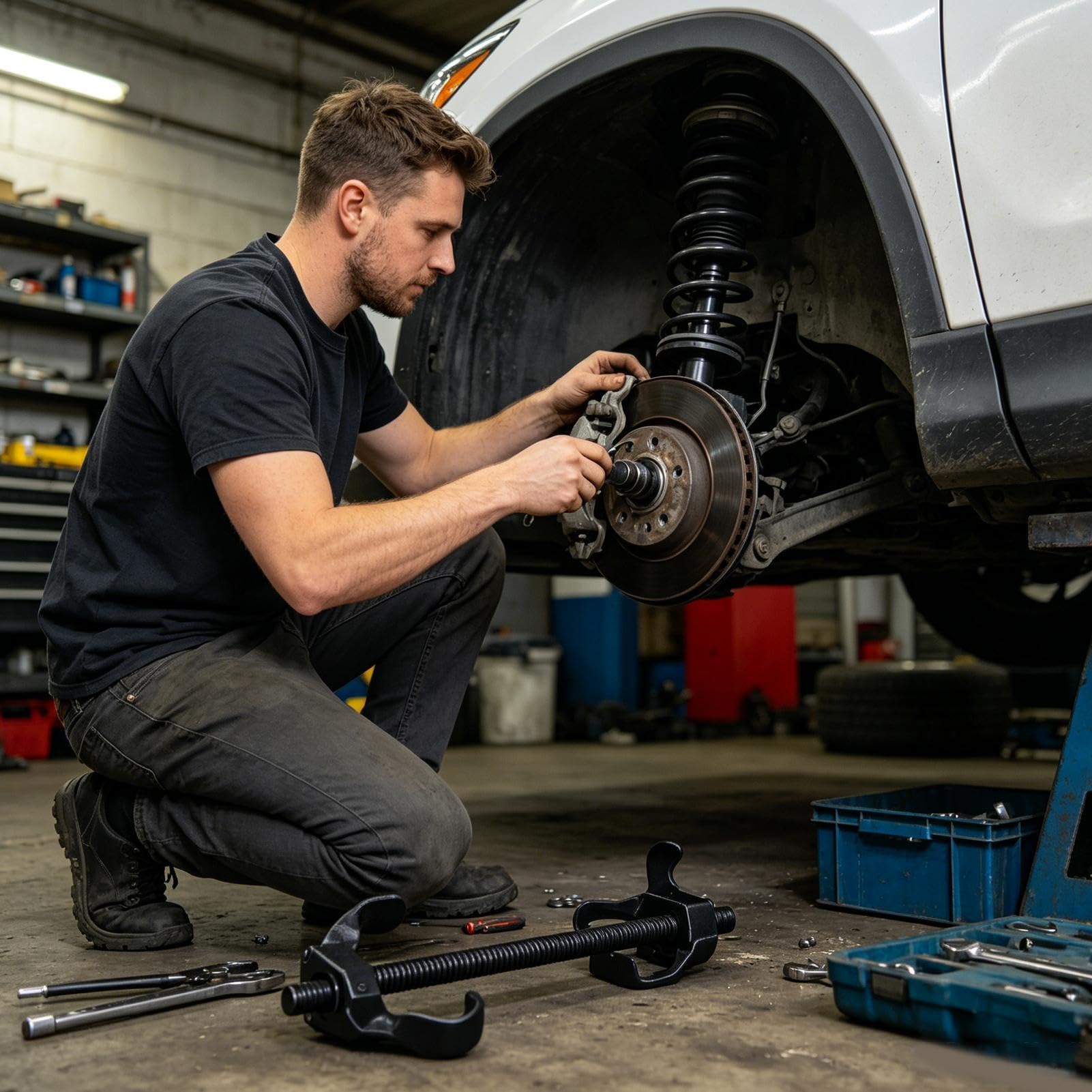 Strumento compressore per auto Smontatore con ganasce artigliate per uso | Attrezzo installatore rimuovi elicoidali interne montante per auto, veicoli, automotive, garage e manutenzione