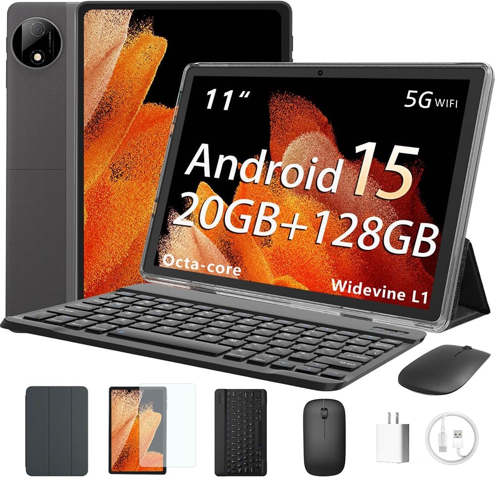 2025 Tablet 11 Inch Android 15 Tablet, 20 GB RAM 128 GB ROM 1TB TF, 1280×800 HD IPS, 8000 mAh, 2.4G/5G WiFi BT 5.0, GMS Certified, Octa-Core, 5MP + 8MP Dual Cameras, Keyboard Mouse, case (Black) 2025 Tablet 11 Inch Android 15 Tablet, 20 GB RAM 128 GB ROM 1TB TF, 1280×800 HD IPS, 8000 mAh, 2.4G/5G WiFi BT 5.0, GMS Certified, Octa-Core, 5MP + 8MP Dual Cameras, Keyboard Mouse, case (Black)