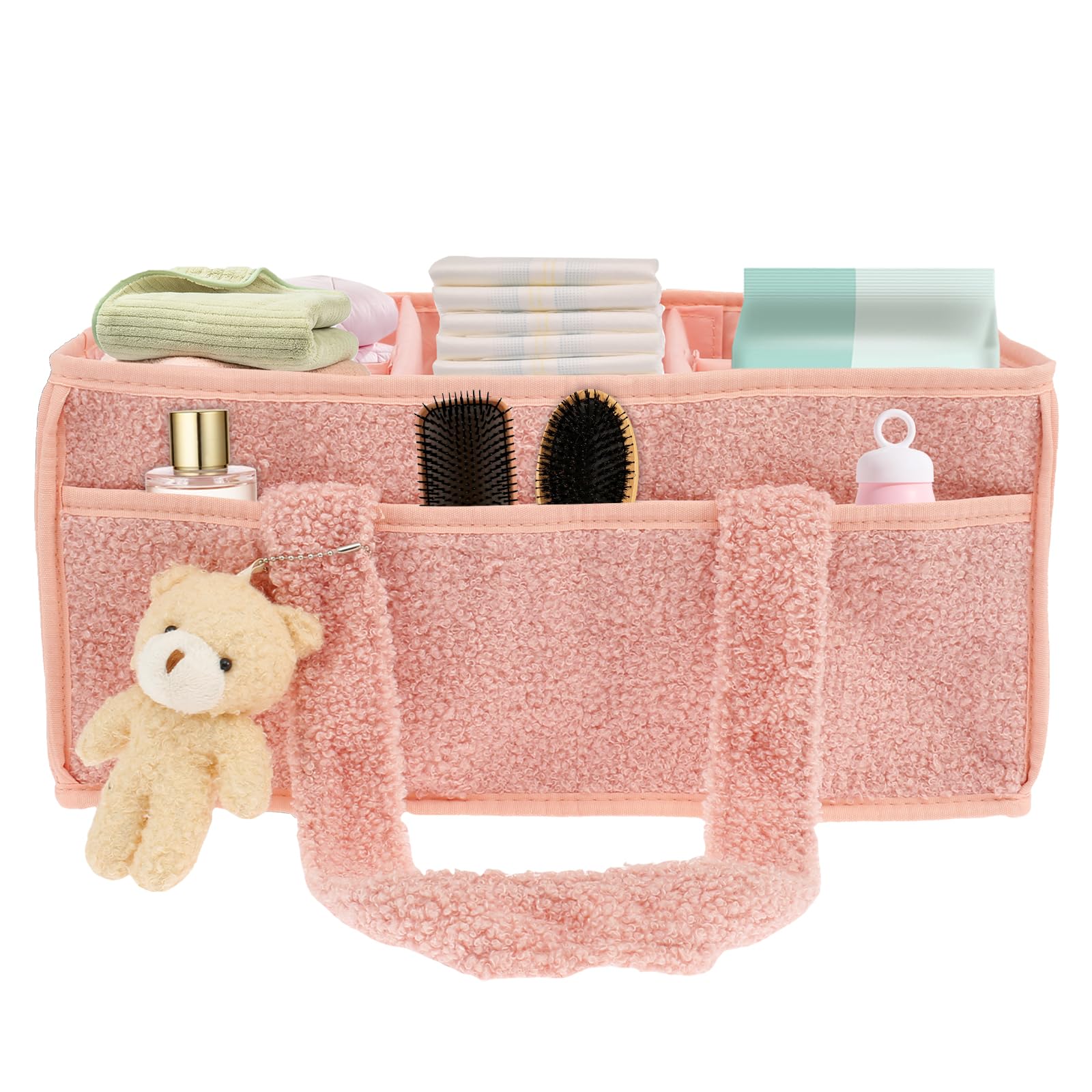 Loujingreo Pink Baby Diaper Storage Bag Partition Design Quality Can Bear Weight, Can Be Repeatedly Pasted, Portable Wet Wipe Storage Basket, Small Item Storage Crafts (Pink)