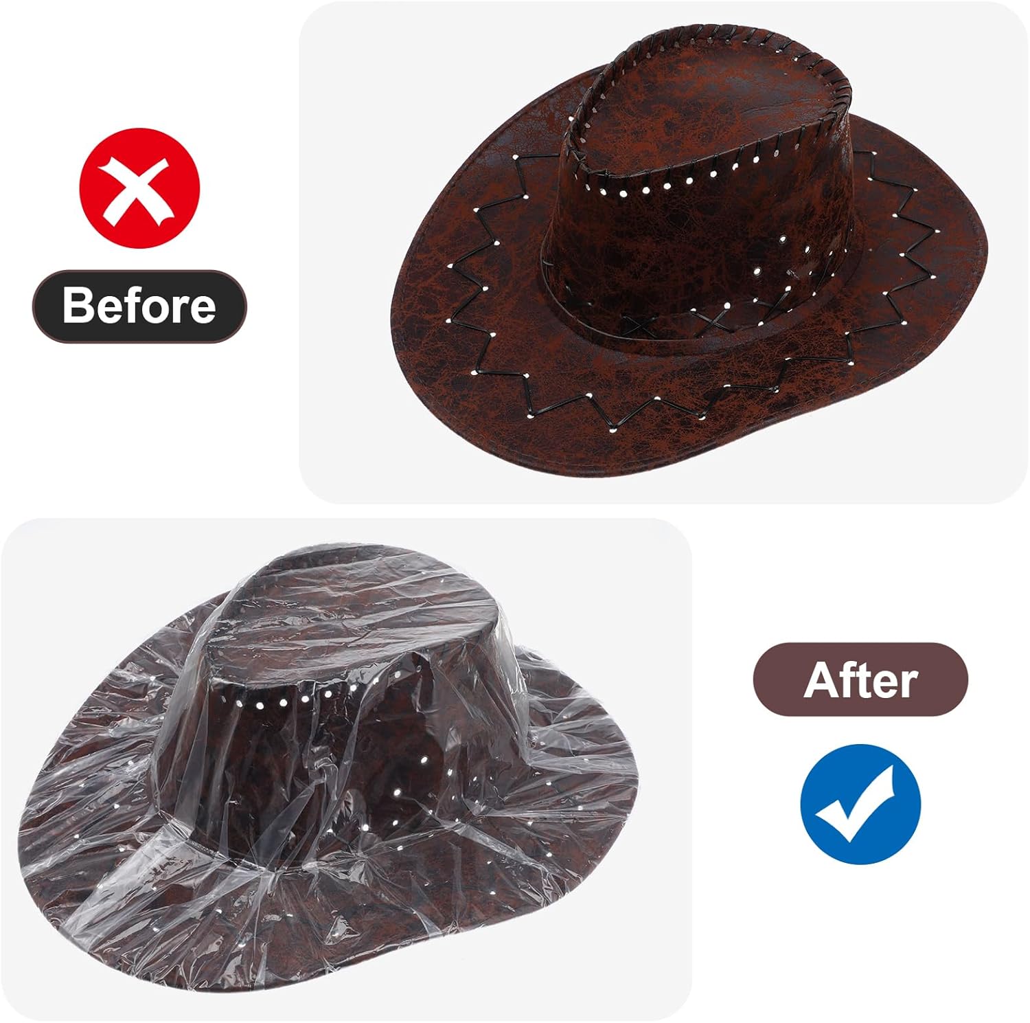 4 PCS Cowboy Hat Rain Cover, Clear Plastic Cowboy Hat Cover for Dust Waterproof Storage, Hats Protector for Storage - Image 5