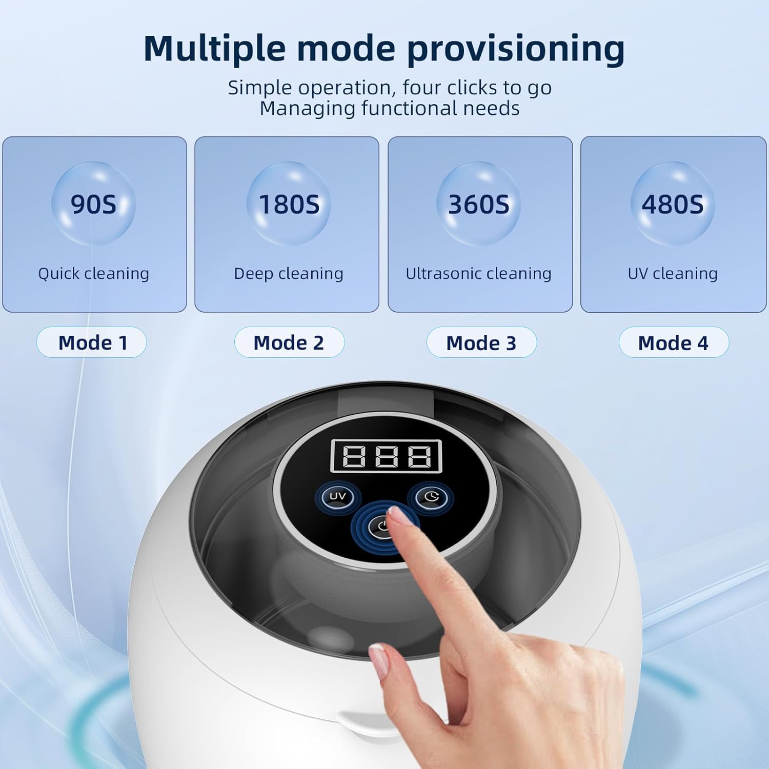 Wireless Ultrasonic Retainer Cleaner Machine 48kHz 210ML Ultrasonic Cleaner, Dental Cleaning Pod with 6 UV Lamps, Digital Timer, 4 Modes, UV Cleaner for Dentures, Aligners, Braces, Jewelry - Image 3