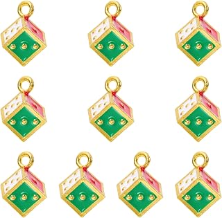 10Pcs Dice Charms for Jewelry Making Colorful Alloy Enamel Charms Aesthetic Pendants for DIY Bracelet Necklace Earring Crafts Accessories