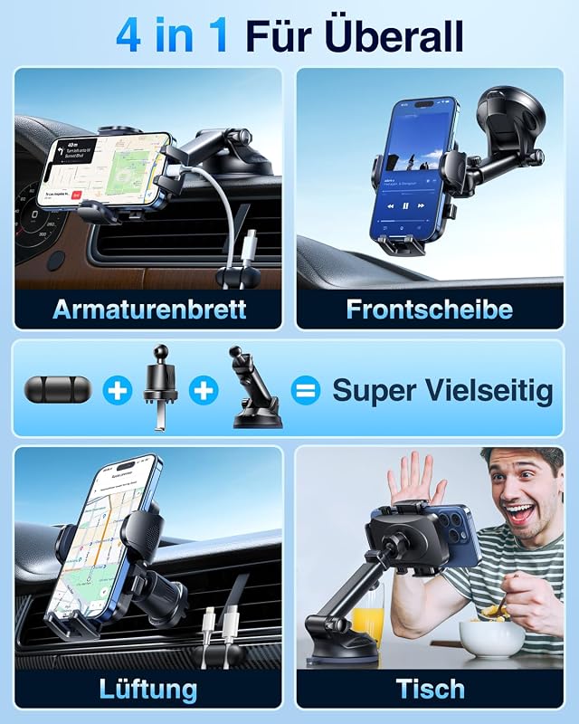YRU Autós Telefontartó Erős Szívókoronggal és Klipsz iPhone Samsung Univerzális