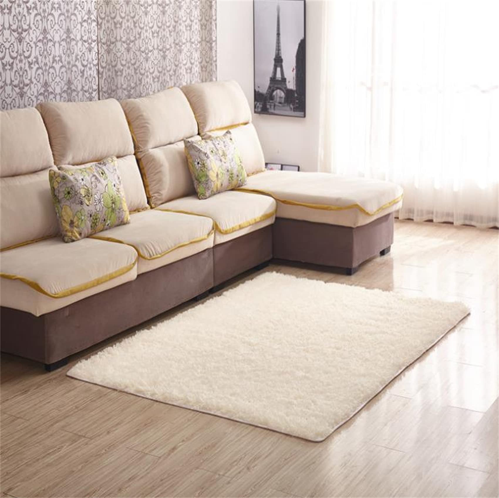 Peluche Largo Alfombra De área Lavable Alfombra De Suelo Thick Indoor Mullida Alfombras Mancha Resistente Piel Falsa para Salón Alfombra Peluda,Beige,200x300 cm