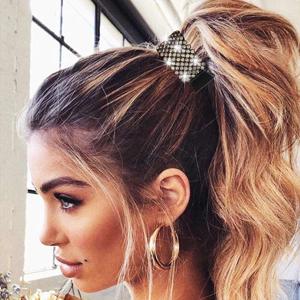 Zoestar Rhinestone Claw Clip Gold Small High Ponytail Clip Sparkly Hair Accessories for Women and Girls, Silver,Gold,Black - Image 3