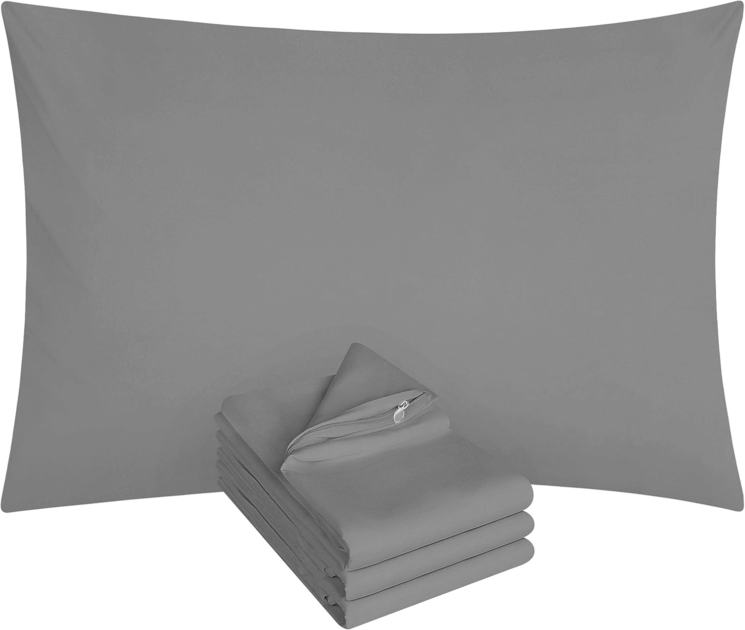 Utopia Bedding Zippered Pillowcases - Pack of 4 - Soft Brushed Microfiber Fabric - Wrinkle, Shrinkage and Fade Resistant Pillow Covers (Queen, Grey)