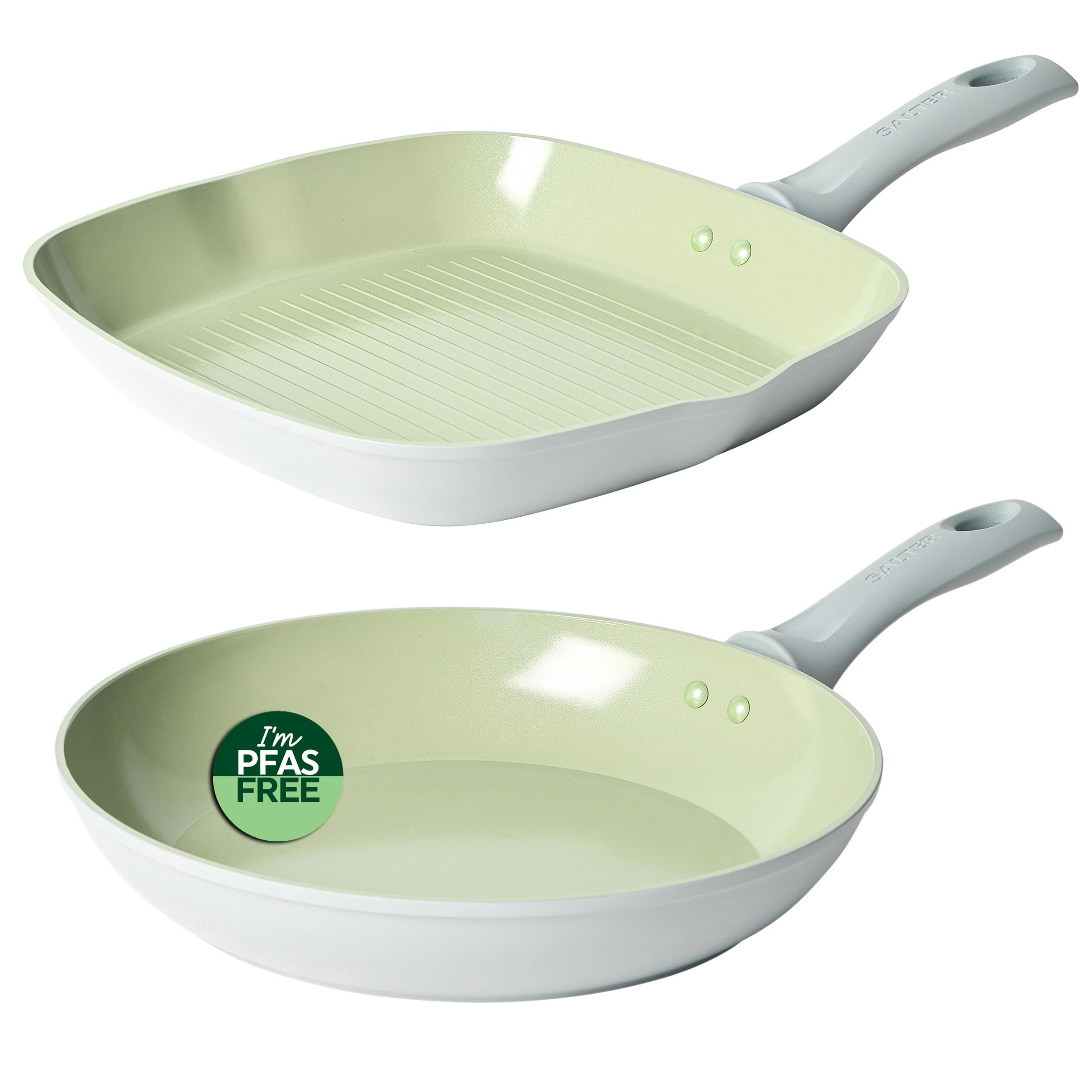 Salter Green Combo-8728A Earth 28 Cm Frying Pan & Griddle Set - Healthy Ceramic Non-Stick Coating, Pfas-Free Induction Cookware, Aluminium Egg Pancake Cooking Skillet/Grill Pan For Steak, Pfoa/Ptfe-Free