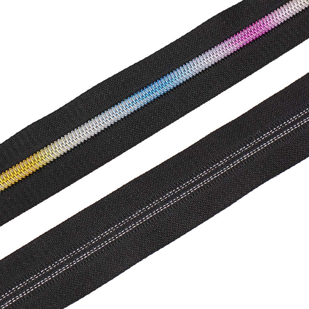 BENECREAT 10 Yards / 9 Meter # 5 Schwarze Nylon Reißverschlüsse mit Gradienten Reißverschlusszähnen, 30 teiliger Aluminium Reißverschluss Zugschieber für DIY Craft Sewing Tailor