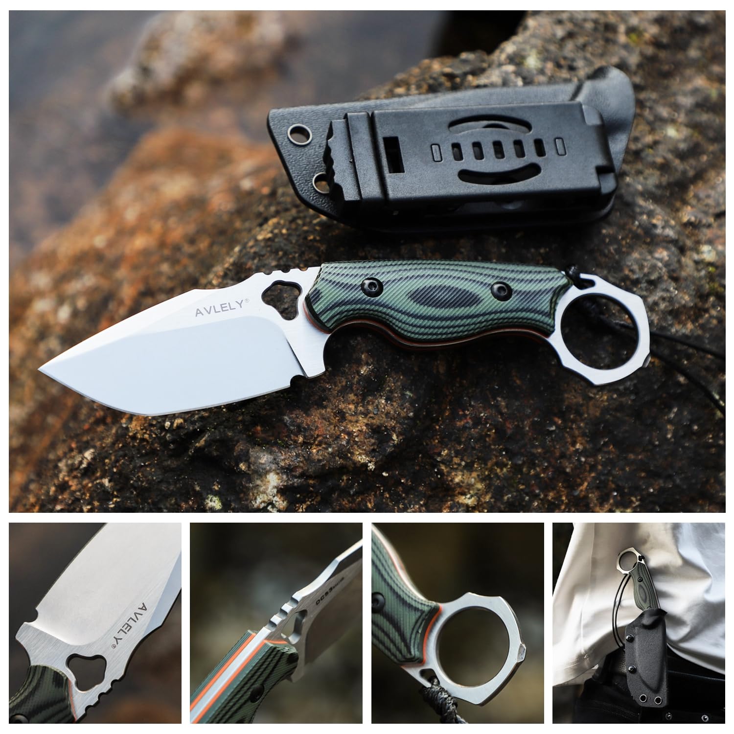 DC53 Stahlmesser mit feststehender Klinge, Outdoor-Überlebensmesser mit feststehender Klinge, mit K-Scheide, rutschfestem G-10-Griff, für Campingausflüge, Dschungel-EDC-Messer (olivgrün)