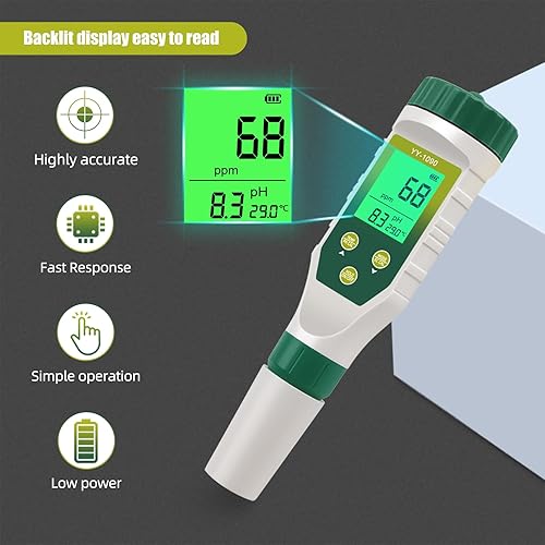 Miniatura 3 de Medidor de pH para hidroponía de agua, probador de sal TDS EC de pH 5 en 1 para solución nutritiva de agua, visualización simultánea de temperatura