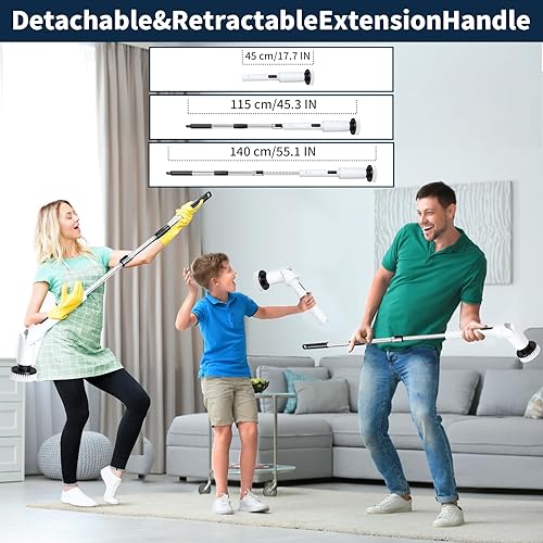 Miniatura 2 de Limpiador eléctrico giratorio  Cepillo de limpieza inalámbrico con pantalla digital, 2 velocidades, 8 cabezales de cepillo, IPX7 impermeable, mango