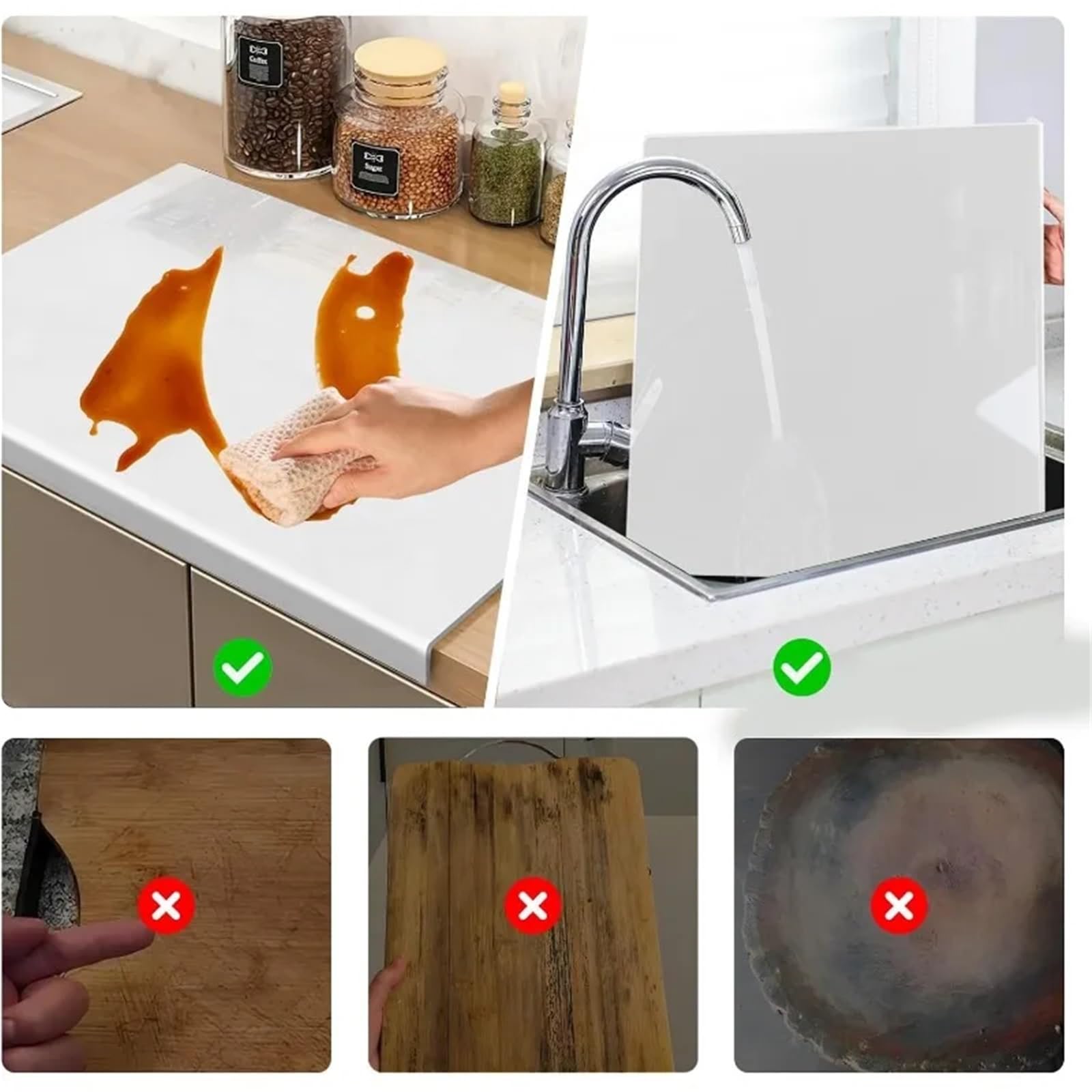Tabla de cortar de plástico Tabla de cortar plástico con borde grueso, transparente, antideslizante for cocina(Transparent M)