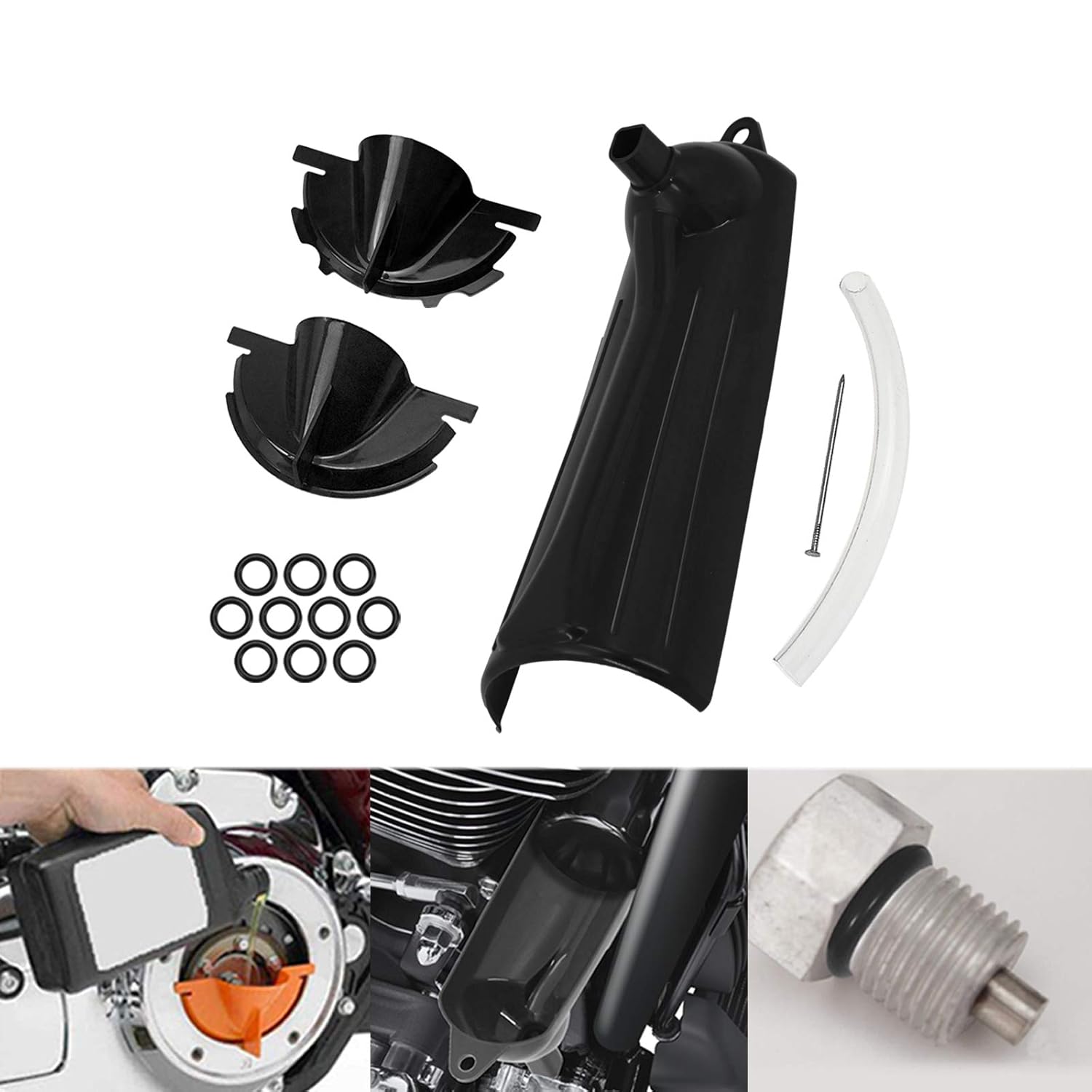 HDBUBALUS Primary Case Oil Fill Funnels Oil Filter Funnel Set with 10 Pack Primary Drain Plugs Compatible with Harley