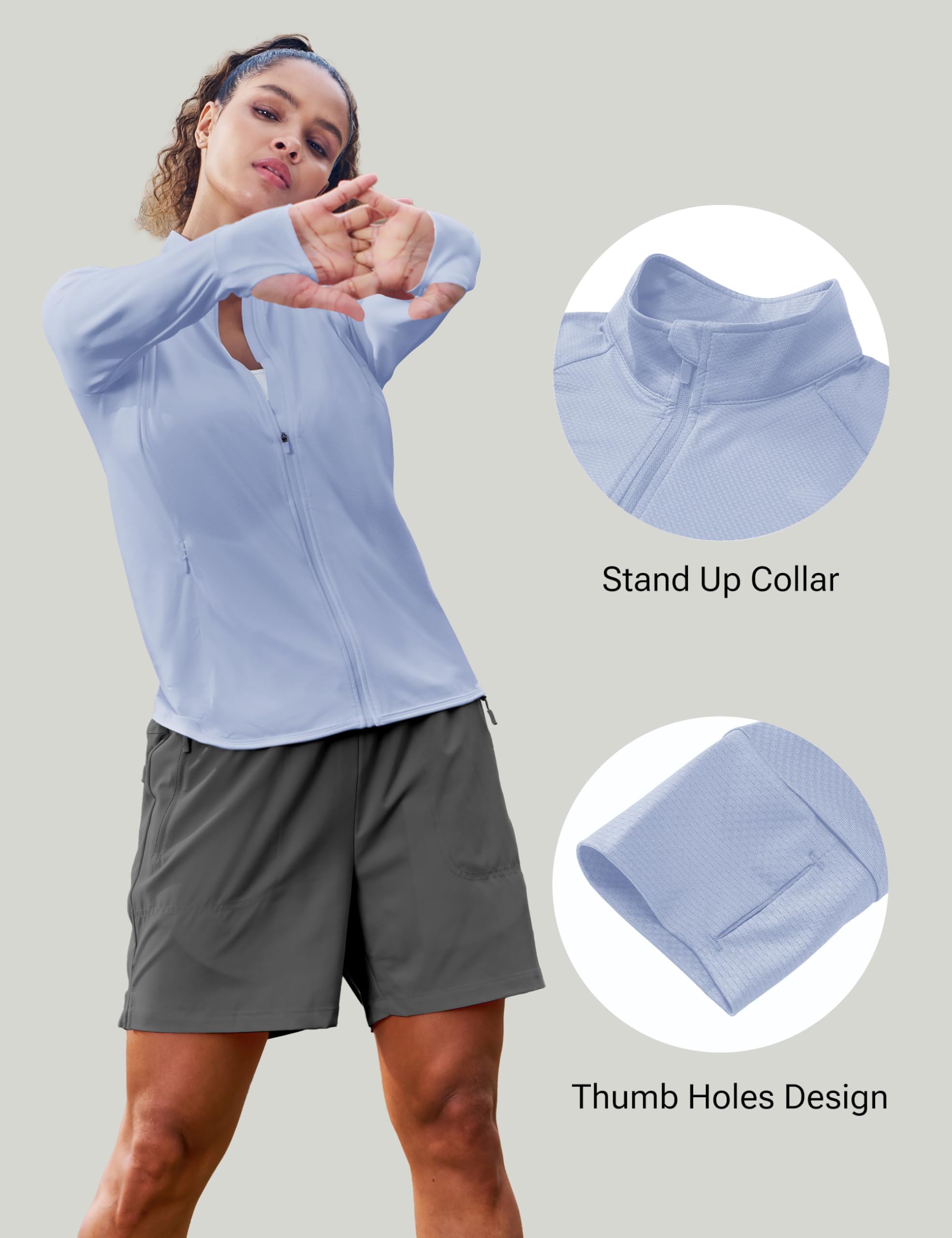 MAGCOMSEN Women's UPF 50+ Athletic Jackets Zip Up Lightweight Sun Protection Shirts with Thumb Holes Workout - 4