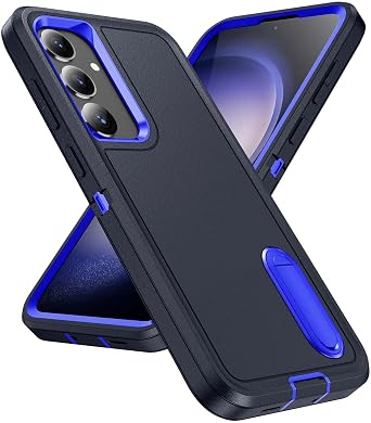 for Samsung Galaxy S25 Case with Kickstand Case 3-Layer Military Grade Protective Case Cover Silicone Heavy Duty Rugged Shockproof for Galaxy S25 Phone Case Navy+Blue