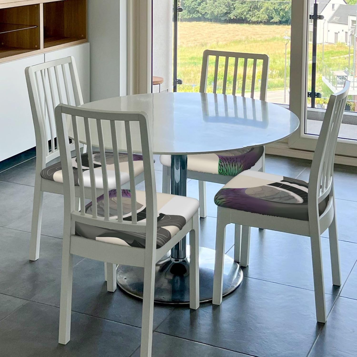 Cartoon Pigeon Print Square Cushion Covers 6 Pcs Set Elastic Non-Slip Seat Cushion Slipcovers Pet Furniture Protectors for Chair, Sofa