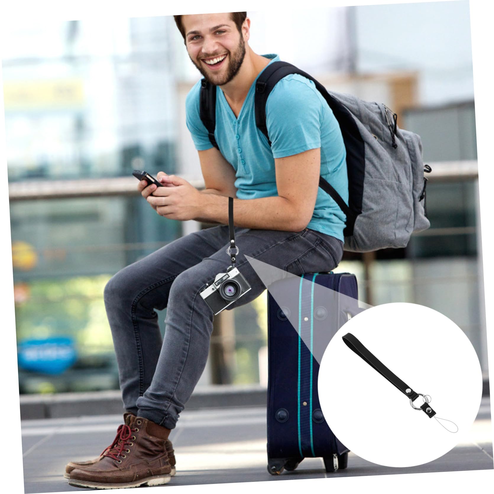 Zerodeko Cinturino Polso Telefono con Anello Pratico Nero Tracolla Leggera per Cellulare Fotocamera e Chiavi Facile da Usare Adatto Ufficio Scuola e Viaggi