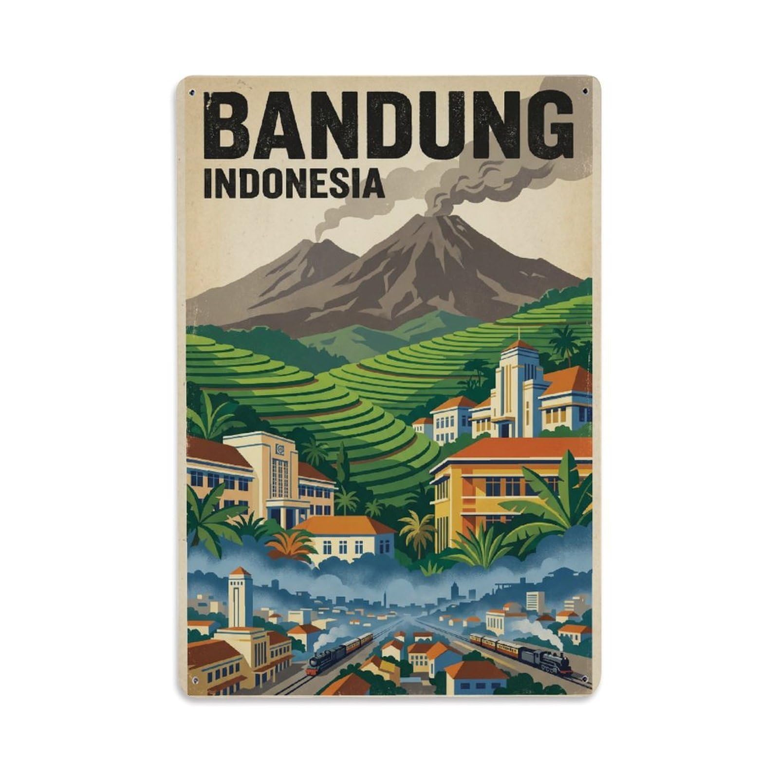Indonesia Bandung Travel Retro Metal Tin Sign Plaque Wall Decor for Cafe, Club Bar, Office, Garden Metal Poster 8x12Inch