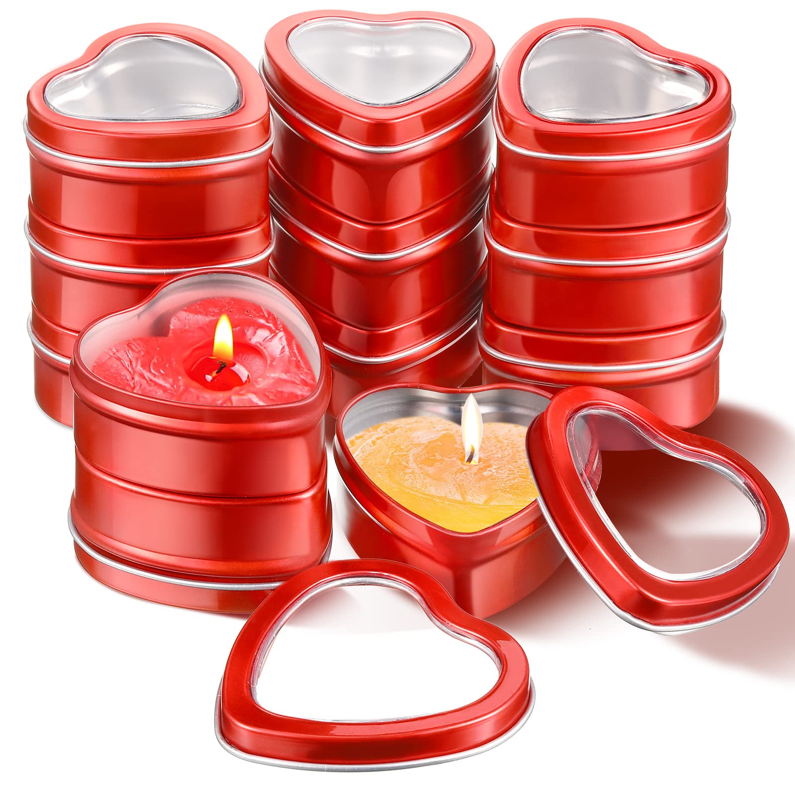 Heart Shaped Candle Tins with Clear Window Valentine's Day Gifts Candle Jars for Making Candles