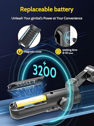 Miniatura 8 de AOCHUAN Estabilizador de cardán para smartphone, cardán con carga inalámbrica iPhone Gimbal para iPhone 15 Pro MaxAndroid plegable de 3 ejes cardán