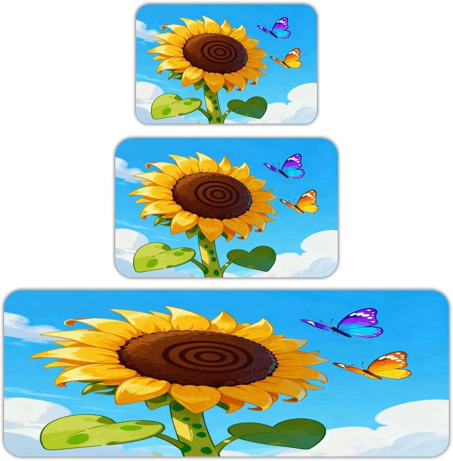 Colorful Flower Kitchen Rugs Sets of 3 Non Slip Kitchen Mat for Floor Comfort Standing Rug and Mats Thick Cushioned Long Area Carpets for Laundry Room Entryway