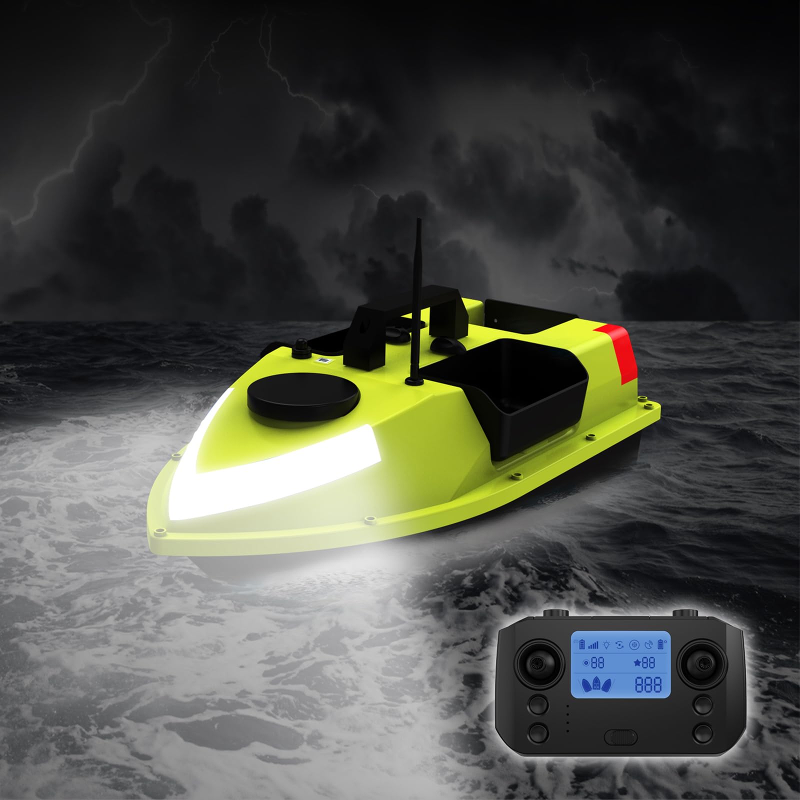 Barca Esca Da Pesca Telecomandata 600m - Con GPS, 2 Batterie 5200 MAh, LED 7 Colori, 52W, Per Laghi E Fiumi (Verde) - 2