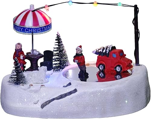 Pista de Patinaje sobre Hielo Navideña Musical Animada de Pueblo Navideño, Estanque de Patinaje Navideño, Coloridas Decoraciones de Navidad,