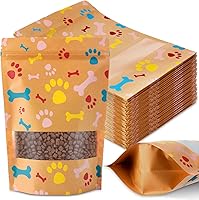 Dunzoom 200 Pack Paw Print Dog Treat Bags 6.3x9" Resealable Stand-Up Kraft Pouches for Puppy Parties & Homemade Treats (Brown)