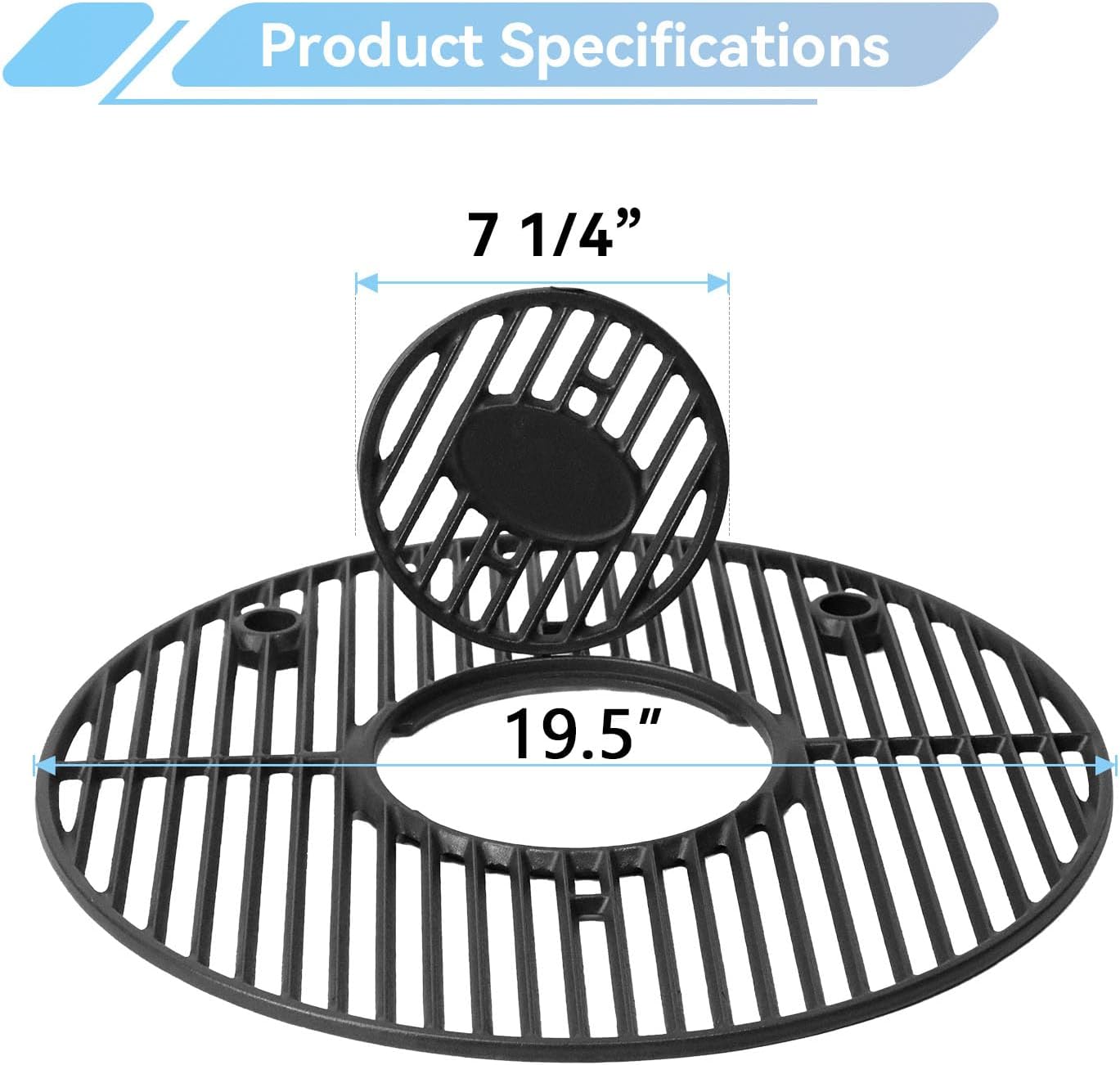19.5" Round Grill Grate for Akorn Kamado Ceramic Grill, Pit Boss K24, Louisiana Grills K24, Char-Griller 16620, Cast Iron Grill grates Replacement for Akorn Kamado, Expert kamado, Kamado Acorn